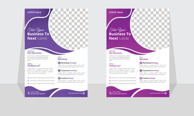 Corporate modern business flyer template design set, minimal business flyer template or eye catching flyer design, flyer in A4 with colorful business proposal, modern with Pink and purple flyer