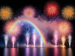 Fireworks And Rainbows Over The Water
