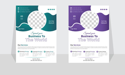 Corporate modern business flyer template design set, minimal business flyer template or eye catching flyer design, flyer in A4 with colorful business proposal, modern with Green and purple flyer