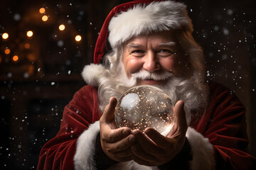 Santa holding an empty snow globe 
