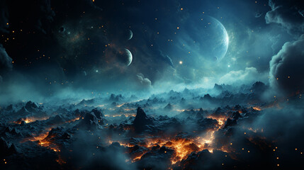 landscape surreal apocalypse mountain galaxy sky, Generative Ai