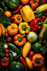 Fototapeta na wymiar Bright texture of various ripe autumn vegetables