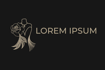 premium fashion dress logo design template in line style 