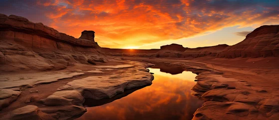Fotobehang Desert Mountains during Sunset. Insane reflection over a Little Lake © Boss