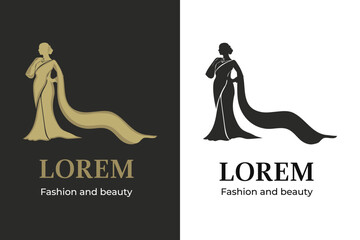fashion cloth logo design template with woman wearing saree dress