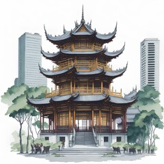 Hongkong architecture 2 line icon