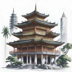 Hongkong architecture 1 line icon