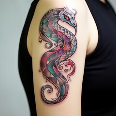 Snake Tattoo over a Girl's Arm.