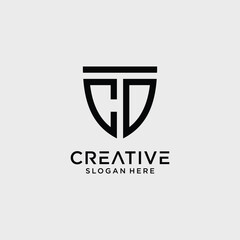Creative style cd letter logo design template with shield shape icon