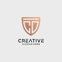 Creative style cd letter logo design template with shield shape icon