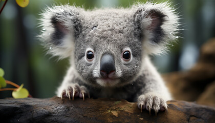 Cute koala, marsupial, endangered species, furry, looking at camera generated by AI