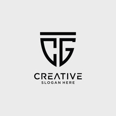 Creative style cg letter logo design template with shield shape icon