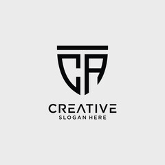 Creative style ca letter logo design template with shield shape icon