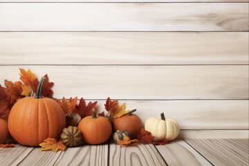 Happy Thanksgiving Greeting on Wooden Blocks with Autumn Decor and Pumpkins Background - A Joyful Fall Celebration