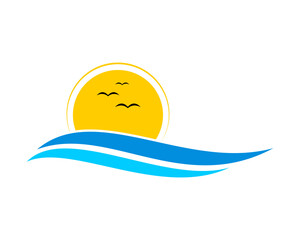 Blue wave with sunshine in the behind vector illustration logo