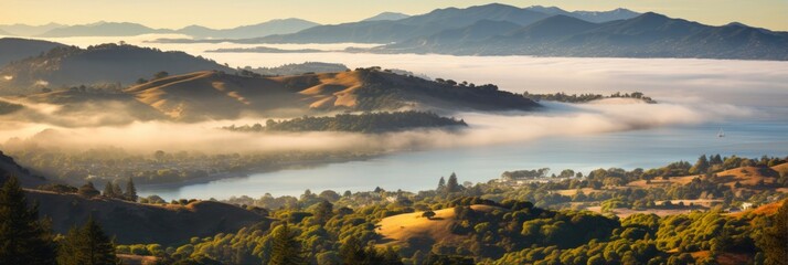 Panoramic View of San Francisco Bay Area and Countryside from Mount Tamalpais, Marin County, California, US - obrazy, fototapety, plakaty