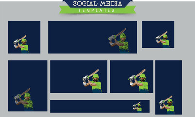 Obraz na płótnie Canvas Social Media Post Collections of a Cricketer or Batter in Team Jersey Playing a Shot with Copy Space for Your Message. Pixel Art Detailed Character Illustration.