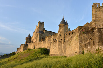 Fototapeta na wymiar medieval Cité of Carcassonne, a fortress at the river Aude in Occitanie region of southern France