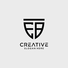 Creative style eb letter logo design template with shield shape icon