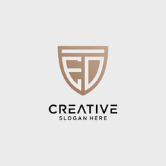 Creative style ed letter logo design template with shield shape icon