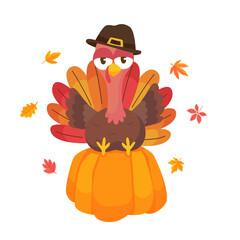 happy thanksgiving cartoon turkey cute and pumpkin in the autumn