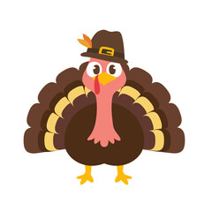 happy thanksgiving cartoon turkey cute and pumpkin in the autumn