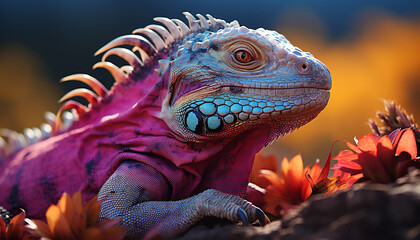Fototapeta premium Lizard, reptile, iguana, dragon, claw, scale, tail, eye, forest, green generated by AI