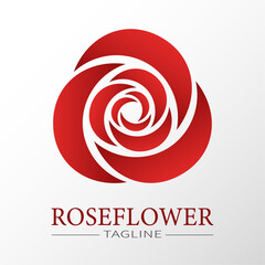 Red gradient rose logotype. Stylized round ornament on white background. Best for web, print, logo creating and branding design.