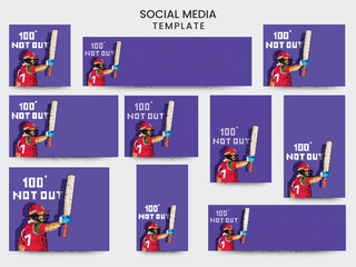 Fototapeta premium Social Media Post Collections of a Cricketer or Batter in Team Jersey Celebrating after Scoring Hundred with Copy Space for Your Message. Pixel Art Detailed Character Illustration.