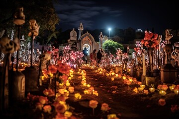 The cemetery at night during Day of the Dead
