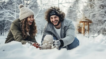 Obraz premium couple having fun in winter