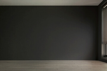 The empty room and black wall background. Minimalist style home interior design of modern living room. 3d rendering.