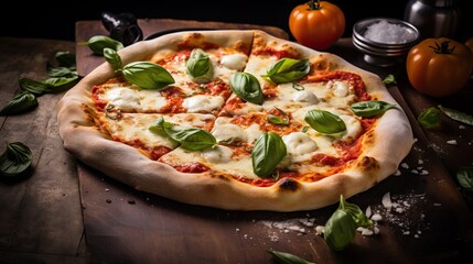 Pizza Margherita Handmade with some Tomato, Mozzarella Cheese and Basil.