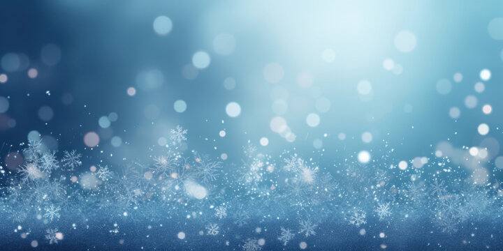 Blue winter background with snowflakes and bokeh