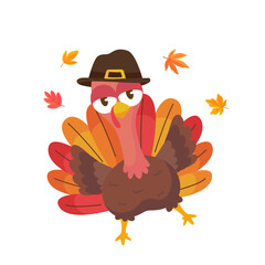 happy thanksgiving cartoon turkey cute and pumpkin in the autumn