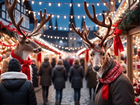 Reindeers Wearing Christmas Lights