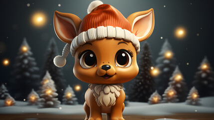 Cute reindeer wearing a santa hat 