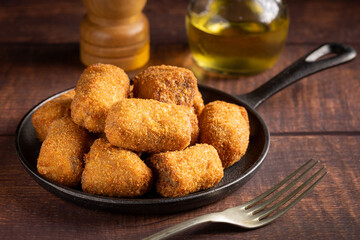 Delicious fried meat croquettes. Traditional croquette.