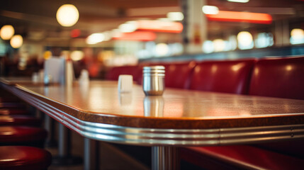 An empty table in a vintage cafe