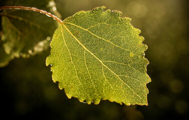 dew covered tree leaf