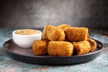 Delicious fried meat croquettes. Traditional croquette. - obrazy, fototapety, plakaty