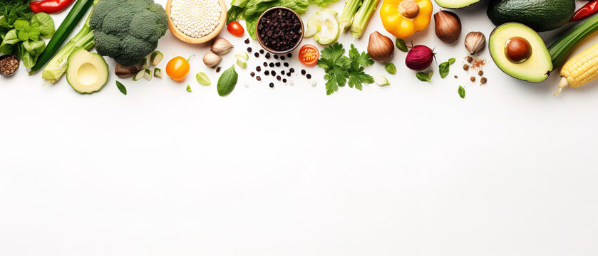 Vegan day vegitable banner, flat lay photgraph, open empty copy space