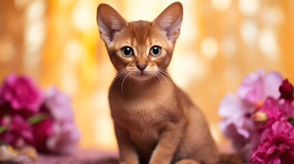 Orange kitten on a festive background