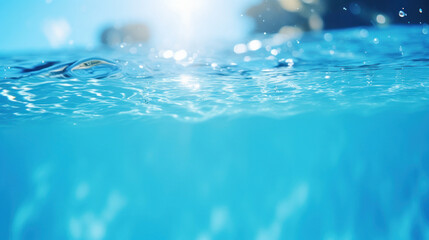 Naklejka na ściany i meble Close up clear blue water in the pool