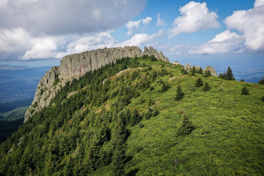 Drone photo of the ridge of Creasta Cocosului mountains in Maramures, Romania