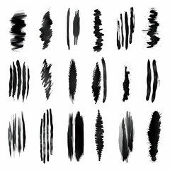 Large set of black paint felttip pen strokes brushes. High-resolution