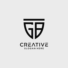 Creative style gb letter logo design template with shield shape icon
