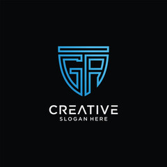 Creative style ga letter logo design template with shield shape icon