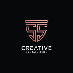 Creative style ss letter logo design template with shield shape icon