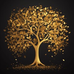 a gold tree with leaves